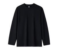 Long Sleeve Tee Shirt for Men Basic Blouse Fashion Spring and Summer Casual Long Sleeved Round Neck Solid Color T Shirt Top for Indoor Outdoor Sports Daily Life (Black, XXXXXL)