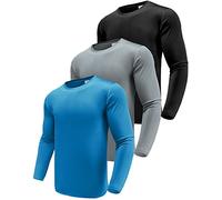 Long Sleeve Tee Shirts for Men - Dry Fit Moisture Wicking Sun Protection Long Sleeve T-Shirt for Workout Running Black/Grey/Blue-3P02-S