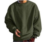 Long Sleeve Thermal Tops Mens Fleece Plus Size Fluffy Shirts Crewneck Casual Warm Pullover Tee Shirts Oversized Plain Jumpers Teddy Fleece Warm Round Neck Basic Layer Tunic Tops Army Green XXL