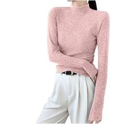 Long Sleeve Thermal Tops Shirt for Women 2025 Ladies Turtlenecks Long Sleeve Tops Solid Color Slim Basic T Shirts Trendy Lightweight Casual Pullovers Fall Winter Oufits for Indoor Outdoor (Pink, M)