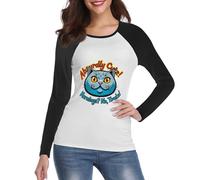 Long Sleeve Top for Women - Soft Slip Layer Tee Suitable for Wearing Alone or Under A Jacket (Black,L,Animal Print Cat)