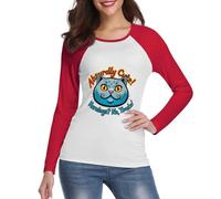 Long Sleeve Top for Women - Soft Slip Layer Tee Suitable for Wearing Alone or Under A Jacket (Red,XL,Animal Print Cat)