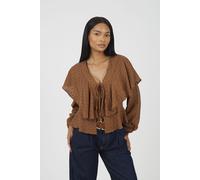 Long Sleeve Top With Frill Detail Brave Soul Brown S