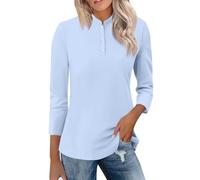 Long Sleeve Top Women's Stand Collar 3/4 Sleeve Tops Casual Shirts Basic Summer Tees Blouse Fall Winter Spring Trendy Casual Shirts Long Women's Sweatshirts Light Blue