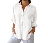 Long Sleeve Tops for Women Cotton Blouse Button Down Cargo Shirts Solid Loose Baggy Blouse Work Office Roll Up Long Sleeve Shirts Comfy Breathable Tee Hiking Outdoor Loungewear