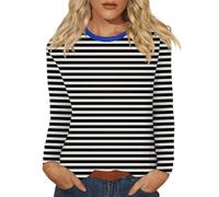 Long Sleeve Tops for Women UK Crewneck Striped Blouse Fall Loose Fit Basic T Shirts Casual Going Out Pullover Blue