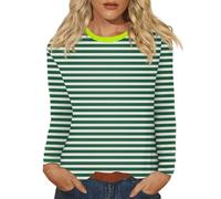 Long Sleeve Tops for Women UK Crewneck Striped Blouse Fall Loose Fit Basic T Shirts Casual Going Out Pullover Green