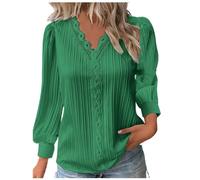 Long Sleeve Tops for Women UK Elegant Lace Splicing Hollow Bubble Solid Color Plus Size Blouses V-Neck Shirt Ladies Soft Comfy Classic-Fit Dressy Casual Tops for Work Office Green