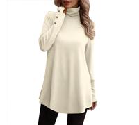 Long Sleeve Tops for Women UK High Collar Solid Colour Blouse Fall Loose Fit Basic T Shirts Casual Going Out Pullover Beige