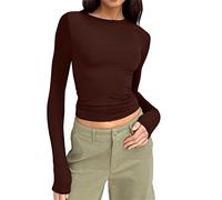 Long Sleeve Tops Women Beige Women’S Long Sleeve Round Neck Crop Top Tee Shirt Basic Solid Tight Slim Fit Cropped Shirt Workout Yoga Gothic Fancy Long Sleeve Tops for Women Sales Essential in Bed