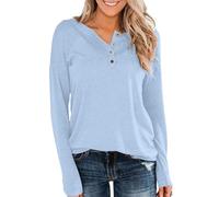Long Sleeve Tops Women Crewneck Henley Shirts 1/4 Button Plain T Shirts Loose Fall Winter Classic Pullover Womens Blouses Plus Size Elegant Tunic Top Sports Gym Soft Undershirt Casual Outfit