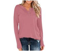 Long Sleeve Tops Women Crewneck Henley Shirts 1/4 Button Plain T Shirts Loose Fall Winter Classic Pullover Womens Blouses Plus Size Elegant Tunic Top Sports Gym Soft Undershirt Casual Outfit