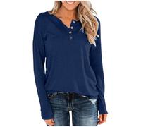 Long Sleeve Tops Women Crewneck Henley Shirts 1/4 Button Plain T Shirts Loose Fall Winter Classic Pullover Womens Blouses Plus Size Elegant Tunic Top Sports Gym Soft Undershirt Casual Outfit