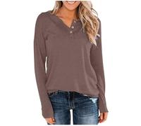 Long Sleeve Tops Women Crewneck Henley Shirts 1/4 Button Plain T Shirts Loose Fall Winter Classic Pullover Womens Blouses Plus Size Elegant Tunic Top Sports Gym Soft Undershirt Casual Outfit