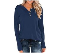 Long Sleeve Tops Women Crewneck Henley Shirts 1/4 Button Plain T Shirts Loose Fall Winter Classic Pullover Womens Blouses Plus Size Elegant Tunic Top Sports Gym Soft Undershirt Casual Outfit