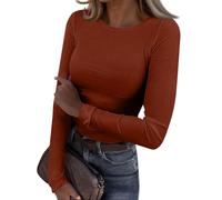 Long Sleeve Tops Women Crewneck Jumpers Ribbed Knit Basic Tops Lightweight Slim Fit Sweater Solid Color Tunic Tee