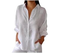 Long Sleeve Tops Women,Ladies 3/4 Ruffle Sleeve Tie Back Design Blouses Buttons Collared Neck T Shirt Solid Dressy Tops Elegant Tunic Business Casual Office Work Loose Autumn Tops Clearance White