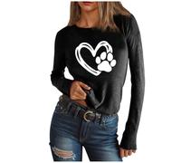 Long Sleeve Tops Women Letter Print Basic T Shirts Slim Fit Crew Neck Casual Top Lightweight Soft Cute Crop Tee Base Layers Trendy Graphic T-Shirt Daily Wear & Street Style
