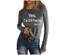 Long Sleeve Tops Women Letter Print Basic T Shirts Slim Fit Crew Neck Casual Top Lightweight Soft Cute Crop Tee Base Layers Trendy Graphic T-Shirt Daily Wear & Street Style