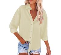 Long Sleeve Tops Women Loose Button Down Blouses Women'S Cotton Linen Shirt Blouse Solid Color Work Blouse Plus Size Fashion Turndown Collar Ladies Casual Shirt Women Blouses Elegant Summer Beige