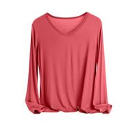 Long Sleeve Tops Women Modal Cotton V Neck Plain T Shirts Loose Elegant Tunic Shirts Fall Winter Undershirts Comfort Underwear Breathable Basic Pullover Sports Home Casual Underlayer
