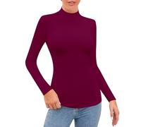 Long Sleeve Tops Women’s Long Sleeve Sleeveless Mock Turtle Neck Tops Basic Stretchy Underwear Layer Tee Shirts T Baseball Top Womens Cotton Wine