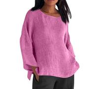 Long Sleeve Tops Women Sale Summer Oversized Tee Cotton Linen Womens Blouses & Shirts Crew Neck Loose Shirt Spring Dressy Office Work Blouse Cheesecloth Swing Ladies Tops Plus Size S-5XL Hot Pink