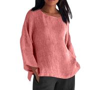 Long Sleeve Tops Women Sale Summer Oversized Tee Cotton Linen Womens Blouses & Shirts Crew Neck Loose Shirt Spring Dressy Office Work Blouse Cheesecloth Swing Ladies Tops Plus Size S-5XL Pink