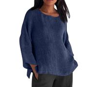Long Sleeve Tops Women Sale Summer Oversized Tee Cotton Linen Womens Blouses & Shirts Crew Neck Loose Shirt Spring Dressy Office Work Blouse Cheesecloth Swing Ladies Tops Plus Size S-5XL Dark Blue