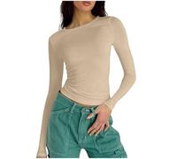 Long Sleeve Tops Women Solid Cotton Crop Tops Casual Crew Neck Basic T Shirts Ladies Slim Fit Going Out Top Y2K T-Shirt Trendy Fashion Tee Shirts Streetwear Blouses