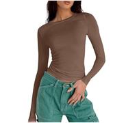 Long Sleeve Tops Women Solid Cotton Crop Tops Casual Crew Neck Basic T Shirts Ladies Slim Fit Going Out Top Y2K T-Shirt Trendy Fashion Tee Shirts Streetwear Blouses