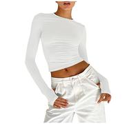 Long Sleeve Tops Women V Neck Women’S Long Sleeve Round Neck Crop Top Tee Shirt Basic Solid Tight Slim Fit Cropped Shirt Workout Yoga Gothic Fancy Jumpers for Women Sale Clearance Festival Essentials