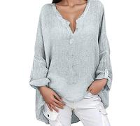 Long Sleeve Tops Women, Women Long Sleeve V Neck High Low Tunic Top Casual Solid Cotton Linen Shirts Plus Size Loose Rolled Up Sleeve Tops Comfy Blouse Oversized Tops & T-Shirts