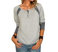 Long Sleeve Tops Women Women Sweatshirt With Button Fashion O Neck Casual Stripe Splicing Long Sleeves Loose Sweater Blouse Top Turtleneck Women Petite