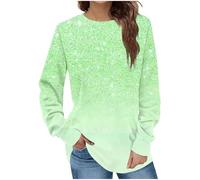 Long Sleeve Tops Women Y2K Sparkly Elegant Casual Ladies Blouses Crewneck Pullovers Casual Baggy Workout Outfits Sweatshirt Longline Sequin Tops Going Out Shirt