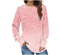 Long Sleeve Tops Women Y2K Sparkly Elegant Casual Ladies Blouses Crewneck Pullovers Casual Baggy Workout Outfits Sweatshirt Longline Sequin Tops Going Out Shirt