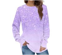 Long Sleeve Tops Women Y2K Sparkly Elegant Casual Ladies Blouses Crewneck Pullovers Casual Baggy Workout Outfits Sweatshirt Longline Sequin Tops Going Out Shirt