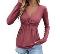 Long Sleeve Tops Womens Pleated Peplum Shirts V Neck Casual T-Shirts Tunic Tops Lightweight Comfy Pullover Fall Loose Swing Flowy Blouses Summer Cute Blouse Fashion Tees Shirt