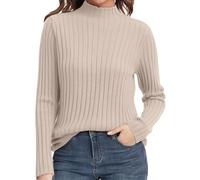 Long Sleeve Turtleneck Sweaters for Women Classic-Fit Lightweight Basic Solid Color Autumn Winter Pullover Jumper Ribbed Knit Stretchy Comfort Thermal Tops Casual Versatile Dress Clothes Khaki