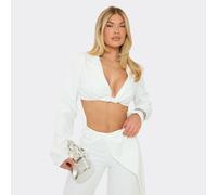 Long Sleeve Twist Front Detail Cropped Blazer In White, Women's Size UK 14