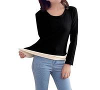 Long Sleeve Vests for Women UK Winter Baselayer Thermal Top Stretch Thermal Underwear Tunic Tops Scoop Neck Long Sleeve Fleece Warm Top (Black, XXL)