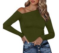 Long Sleeve Women's Elegant Crop Top Y2K Aesthetic Tops Tight Stretchy T-Shirt Off Shoulder Long Sleeve Shirt Athletic Skims Clean Girl Clothes Classic Plain Streetwear Casual