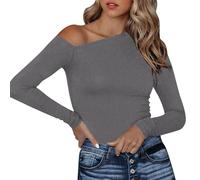 Long Sleeve Women's Elegant Crop Top Y2K Tops Stretchy Tight T-Shirts Long Sleeve Off Shoulder Blouse Athletic Skims Clean Girl Clothes Plain Basic Streetwear Casual