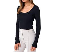 Long Sleeve Women's Grey Crop Top Long Sleeve Black Top Crop Tight T-Shirts Scoop Neck Long Sleeve Top Skims Athletic Clean Girl Clothes Classic Plain Streetwear Casual