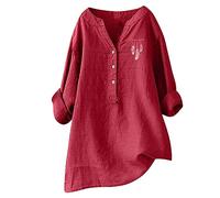 Long Sleeve Women's Multipack Loose Button Down Blouse Tops Stand Collar Solid Casual Shirt Crop Fit Blouses Sales Holiday Essentials (240101 A-Red, XXXL)