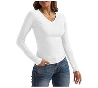 Long Sleeve Women's Tight Crop Tops Women's Black Long Sleeve Tops Stretch Tight T-Shirt V-Neck Long Sleeves Shirt Skims Aesthetic Stockholm Style Clothes Solid Classic Streetwear Casual