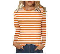 Long Sleeve Women's Tops Shirt Blouse Colourful Striped Long Sleeve Casual Top for Women Comfortable and Stylish Blouse, orange, XXL