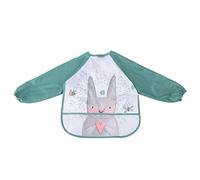 Long Sleeved Baby Bib Printed Cartoon Waterproof Bib Burp Cloth Feeding Apron Infant Overclothes Stain Resistant Smock for Toddler Baby[Green Rabbit]