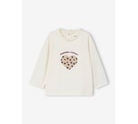 Long-sleeved baby t-shirt with leopard heart pattern ecru