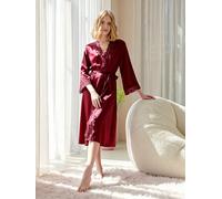 long-sleeved brick red silk-like bathrobe XL